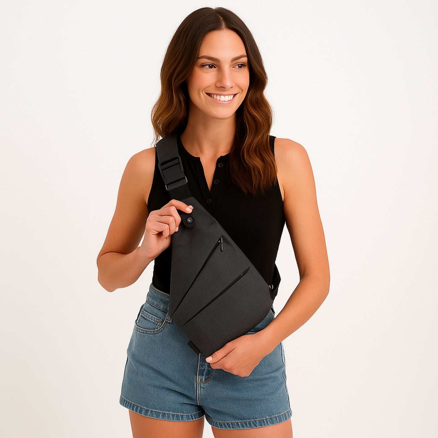 FlexSling Brusttasche mit Anti-Diebstahl-Schutz – Rechts tragbar
